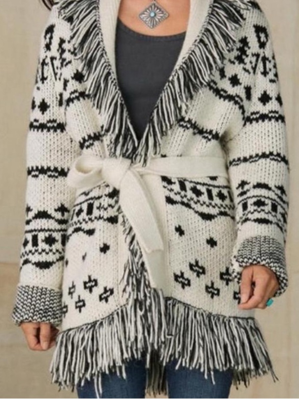 Dylan Sundance Austen Sweater Coat Black & White Size Small